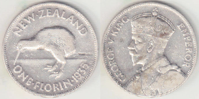 1935 New Zealand silver Florin (aVF) A005904